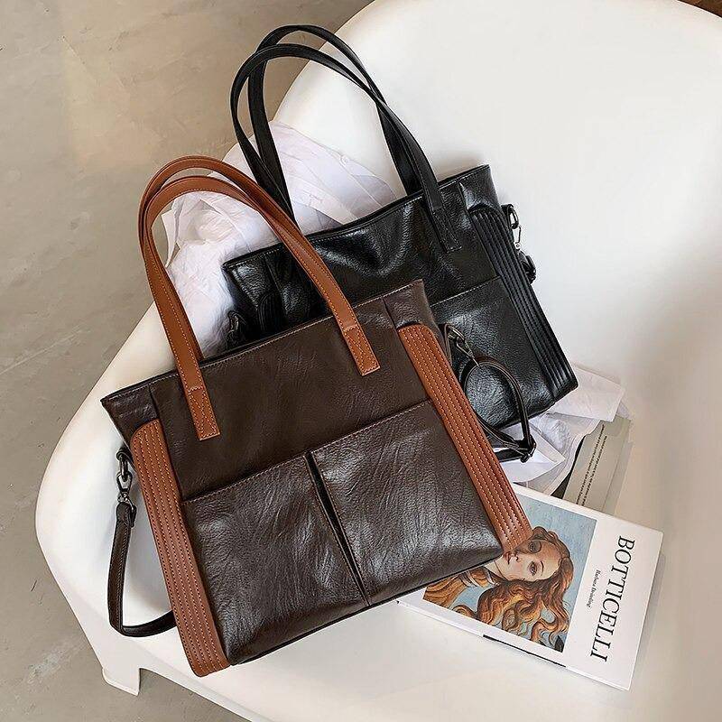 شنطة يد نسائية عصرية من الجلد المرن - بنى - KSA