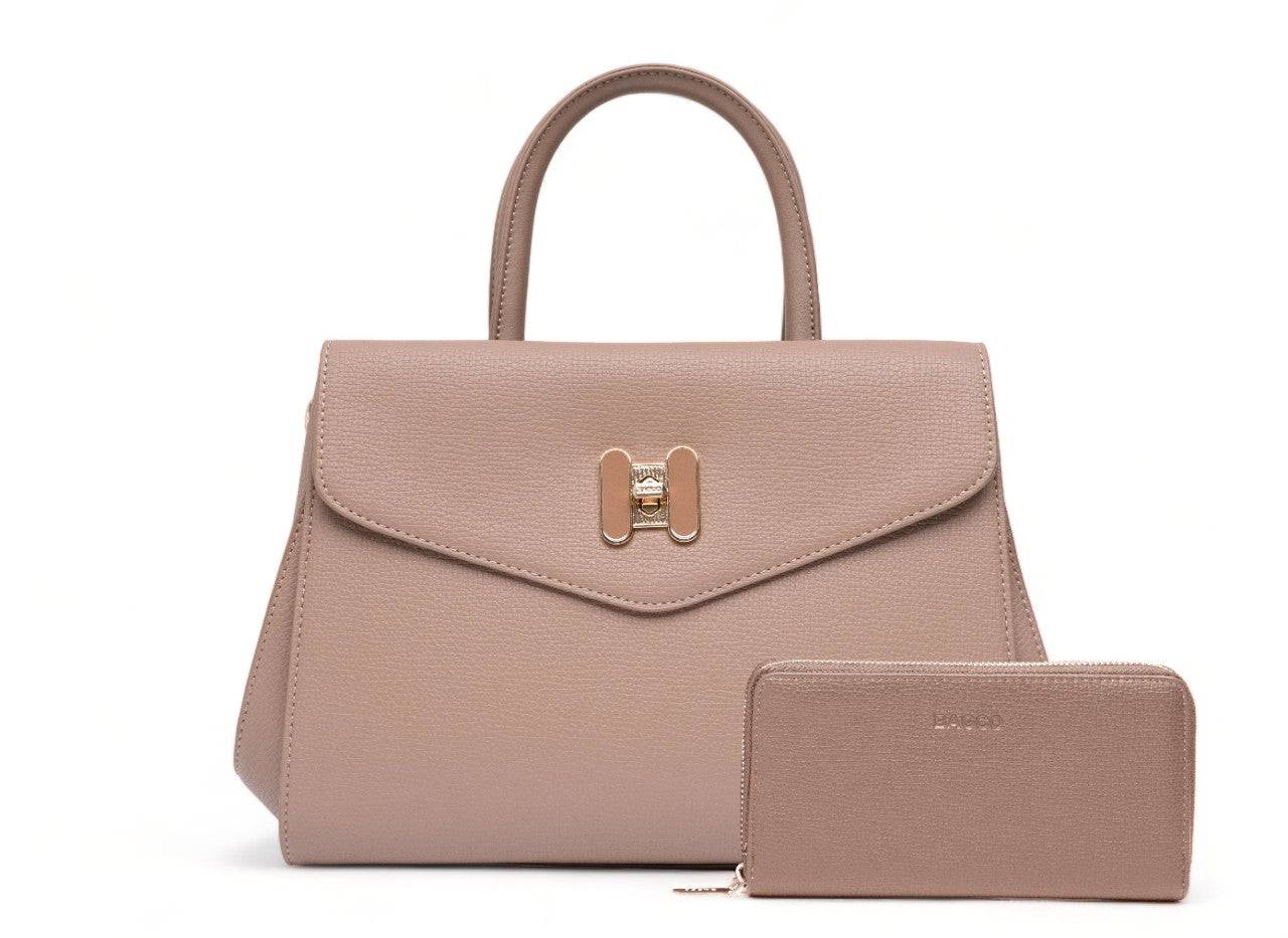حقيبة يد نسائية متوسطة الحجم بتصميم جذاب أنيق جداً بيد متوسطة وحزام طويل باللون الوردى - KSA