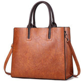 شنطة يد كبيرة جلد مرن مرن بتصميم مميز - بنى - KSA