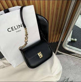 حقيبة كتف نسائية صغيرة الحجم بحزام للكتف نص سلسلة ونص جلد باللون الاسود - KSA