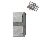 محفظة نسائية طويلة جلدية بتصميم جينز لون رمادي - KSA