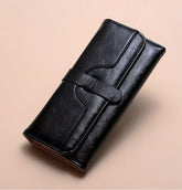 محفظة نسائية طويلة جلدية فاخرة لون أسود كلاسيكي - KSA