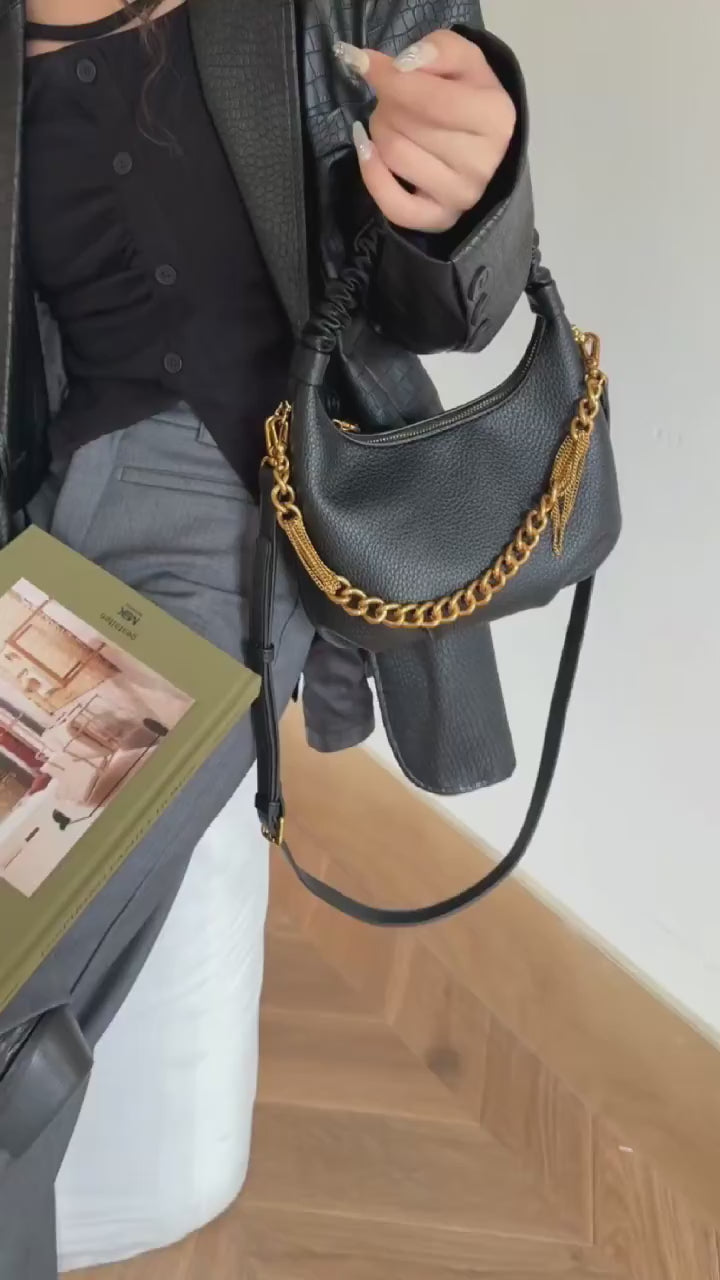 حقيبة يد لون هافان صغيرة الحجم بها سلسلة ذهبي