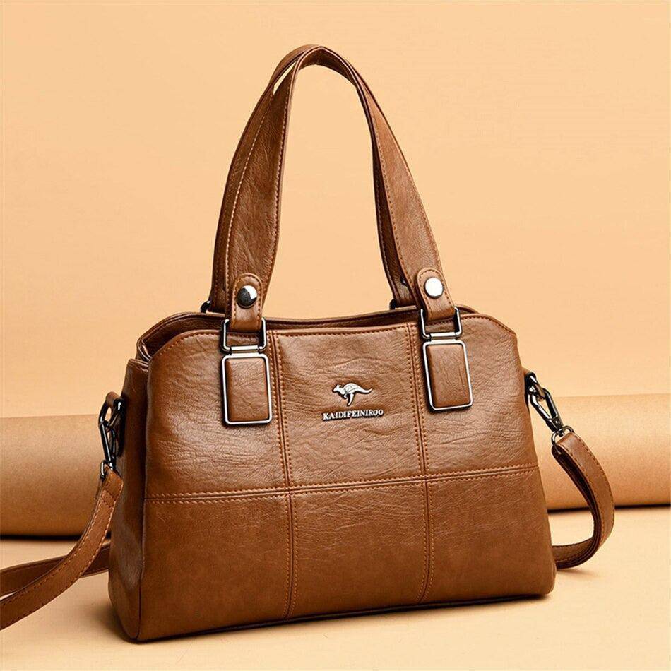 شنطة يد نسائية عصرية من الجلد المرن - بني - KSA