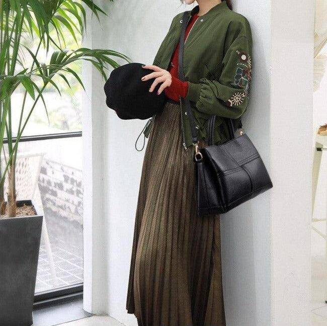 حقيبة جلد كبيرة وأنيقة متعددة الاستخدامات بخامات عالية الجودة - اسود - KSA