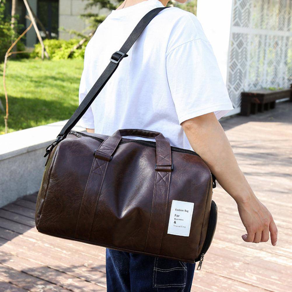 حقيبة سفر رجالي من مواد عالية الجودة ناعمة الملمس باللون البنى - KSA