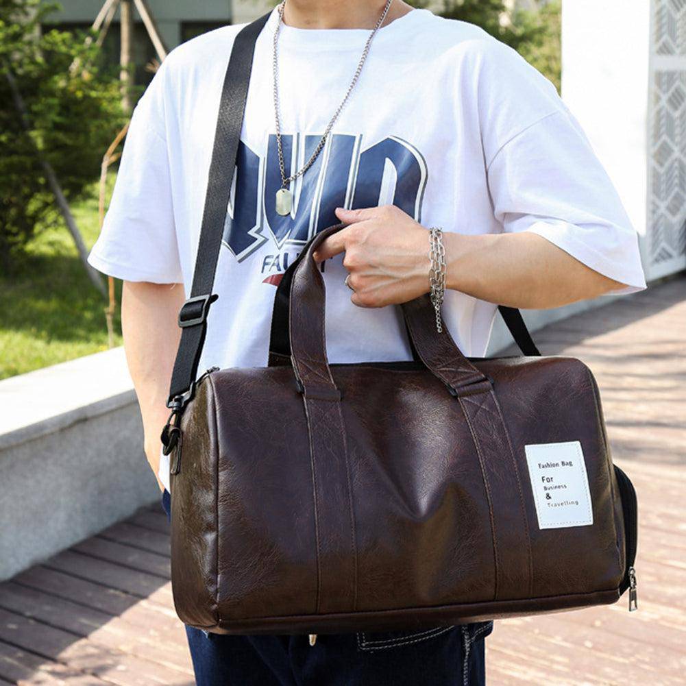 حقيبة سفر رجالي من مواد عالية الجودة ناعمة الملمس باللون البنى - KSA