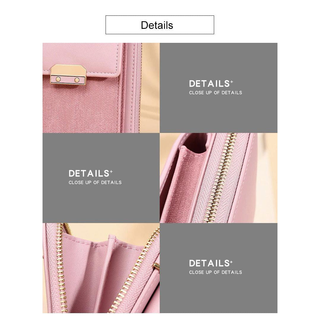 شنطة يد جلدية للجوال بتصميم عملي - وردى - KSA