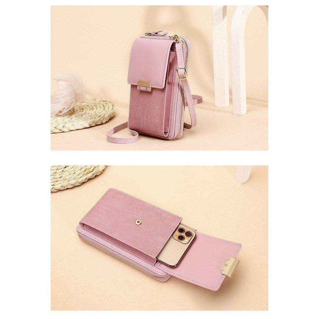 شنطة يد جلدية للجوال بتصميم عملي - وردى - KSA