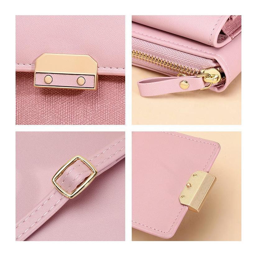 شنطة يد جلدية للجوال بتصميم عملي - وردى - KSA