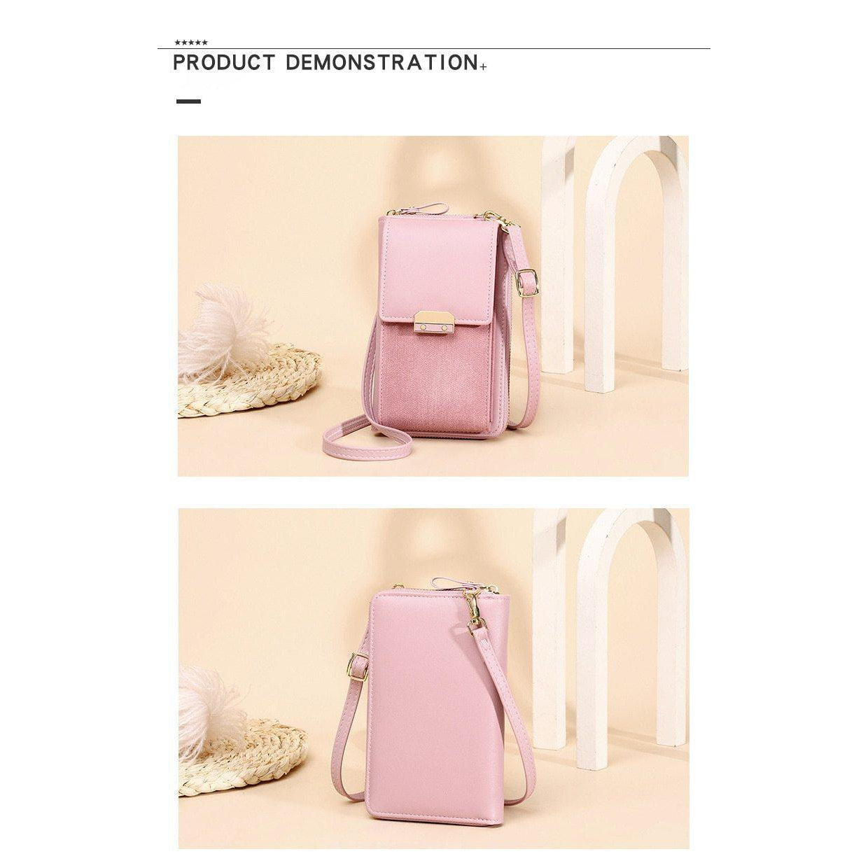 شنطة يد جلدية للجوال بتصميم عملي - وردى - KSA