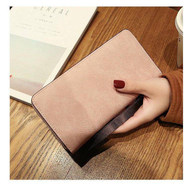 محفظة نسائية صغيرة من الجلد بتصميم طولي ساحر - وردى - KSA