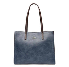 حقيبة كتف باللون الازرق الغامق وذراع بنى اللون متوسطة الحجم وبملمس ناعم - KSA