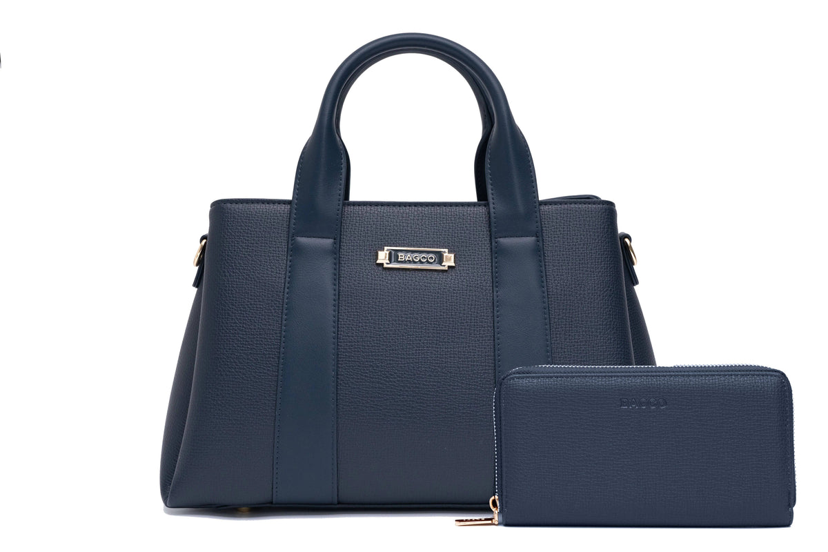 حقيبة يد نسائية بحجم كبير باللون الزرق الغامق تكفي لوضع أجهزتك اللوحية. - KSA