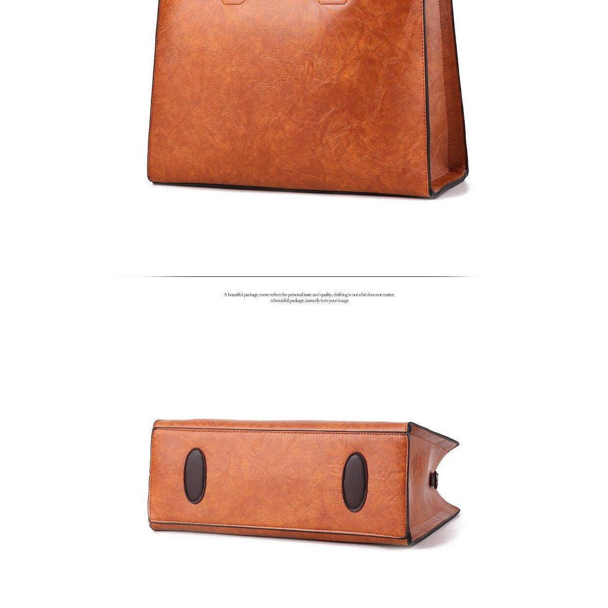 شنطة يد كبيرة جلد مرن مرن بتصميم مميز - بنى - KSA