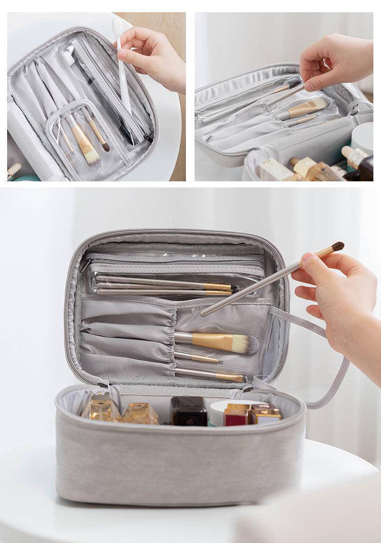 حقيبة مكياج صغيرة لجميع أدوات التجميل المهمة باللون الرمادى. - KSA