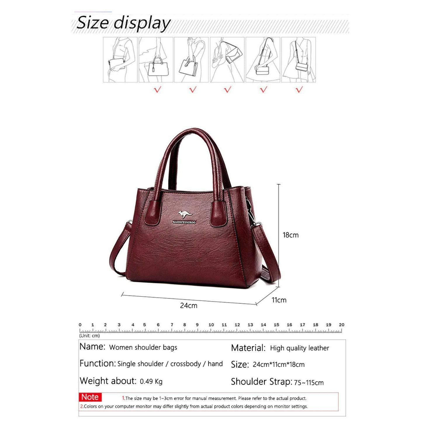 شنطة يد نسائية صغيرة من الجلد بتصميم كلاسيكي رقيق - عنابي - KSA