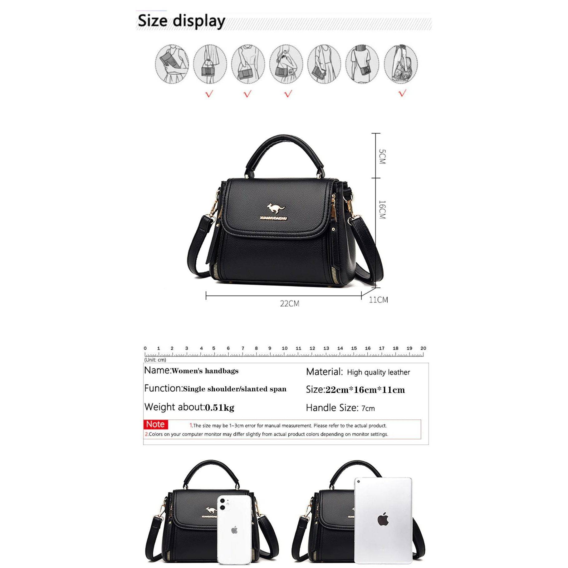 شنطة كروس بودي نسائية جلد مرن - اسود - KSA