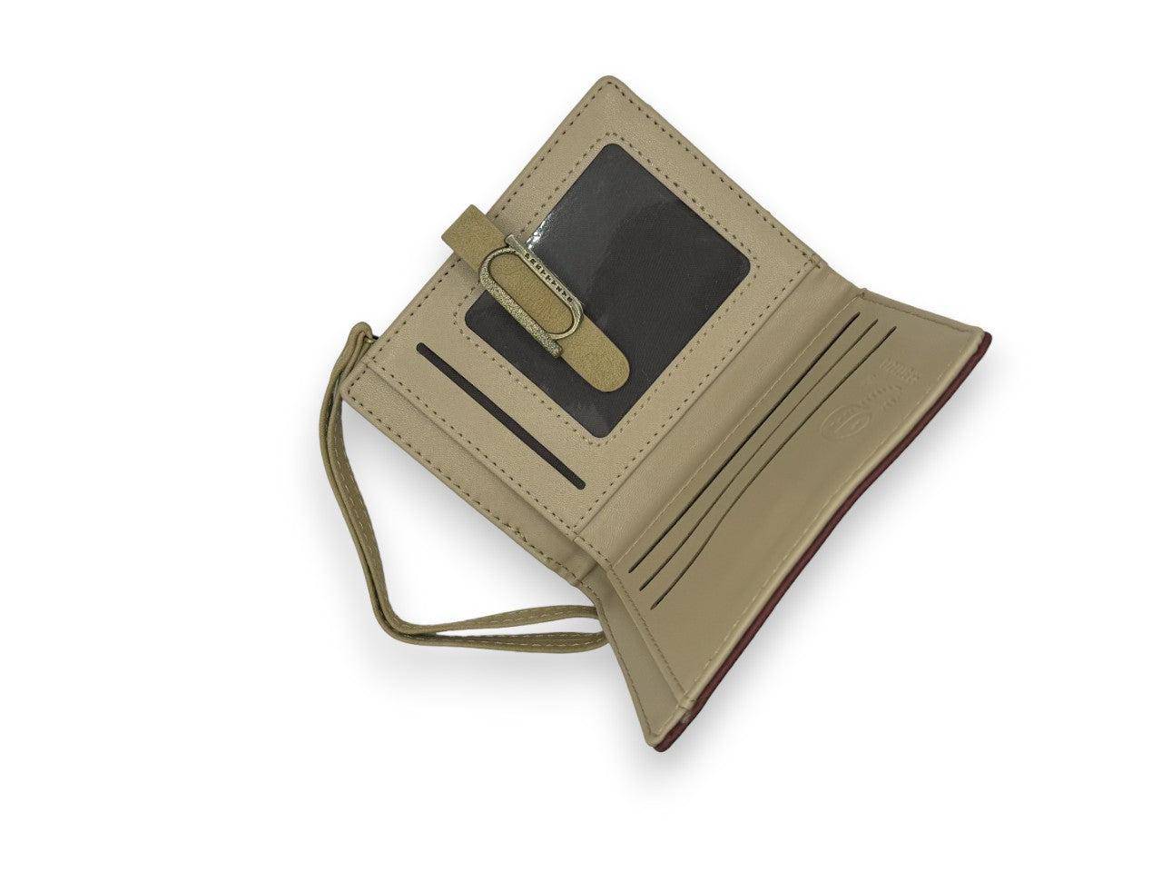 محفظة نسائية صغيرة الحجم مستطيلة الشكل باللون الاسود بيد وغالق من الجلد - KSA