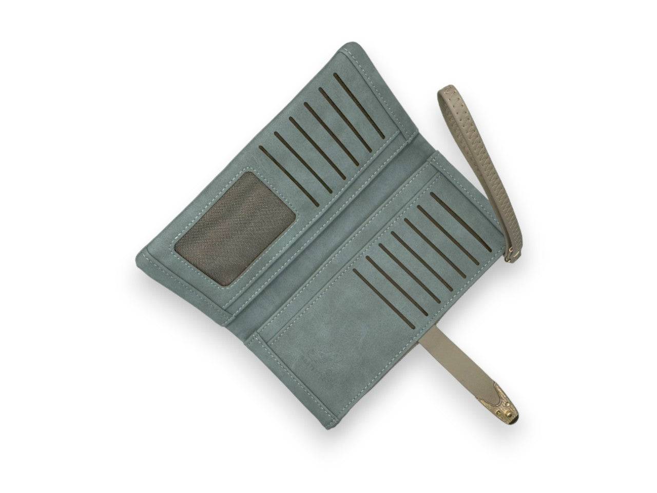 محفظة نسائية مستطيلة مصنوعة بملمس قطيفة باللون الازرق بغالق من الجلد - KSA