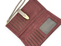 محفظة نسائية مستطيلة مصنوعة بملمس قطيفة باللون  العنابى بغالق من الجلد - KSA