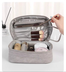 حقيبة مكياج منظمة فاخرة لون كافيه ناعم - KSA