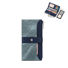 محفظة نسائية طويلة جلدية بتصميم جينز أزرق فاتح أنيق - KSA