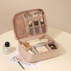 حقيبة مكياج منظمة فاخرة لون بيج ناعم - KSA