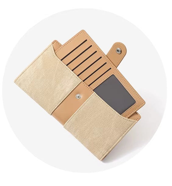 محفظة نسائية طويلة جلدية بتصميم جينز لون رمادي - KSA