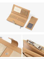 محفظة نسائية طويلة جلدية بتصميم جينز لون رمادي - KSA