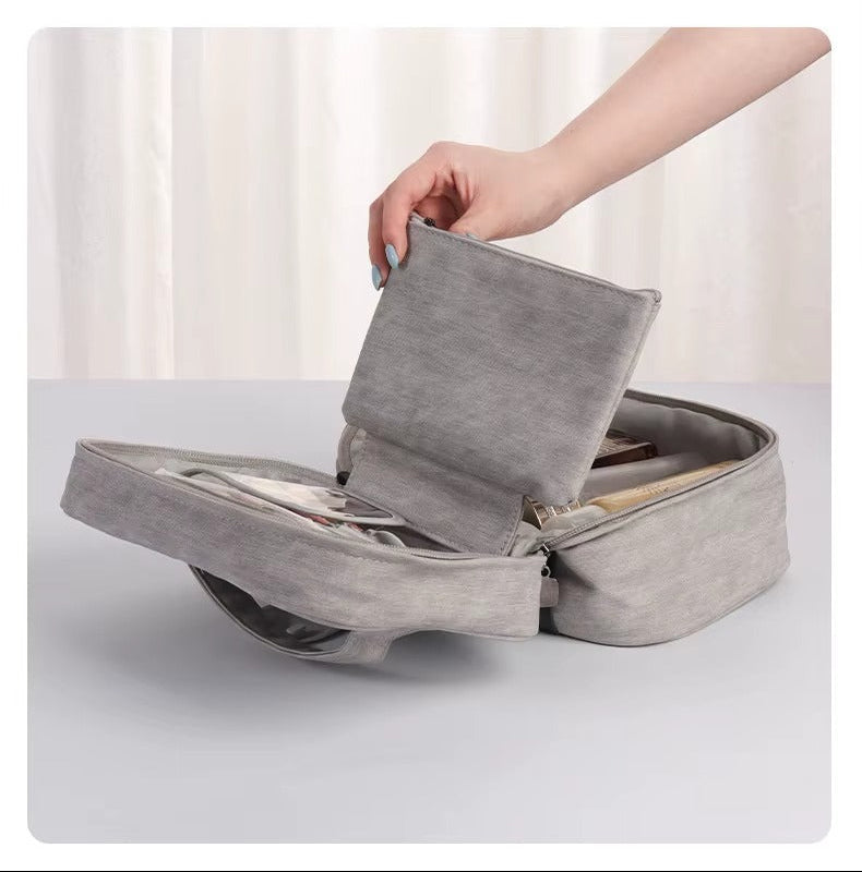 حقيبة مكياج منظمة فاخرة لون كافيه ناعم - KSA