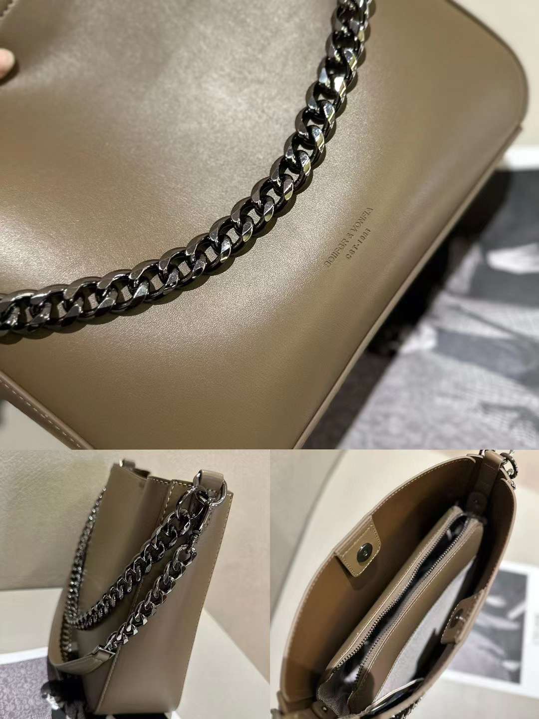 حقيبة كتف بيج كلاسيكية مع لمسة عصرية وسلسلة - KSA