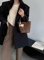 حقيبة يد نسائية كبيرة باللون البني بيد قصيرة - KSA