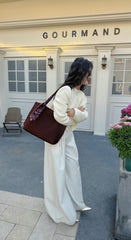 حقيبة يد نسائية كبيرة بشريط ستان انيق لون عنابى - KSA